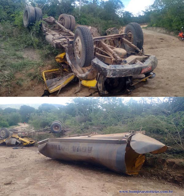  Carro pipa capota na estrada do Mundo Novo