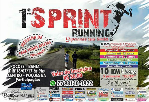 A primeira SPRINT RUNNING de Poções é nesse Domingo 16 de julho